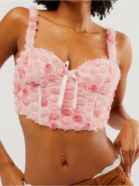 For Love And Lemons Skye Pink Rosette Bustier Crop Top